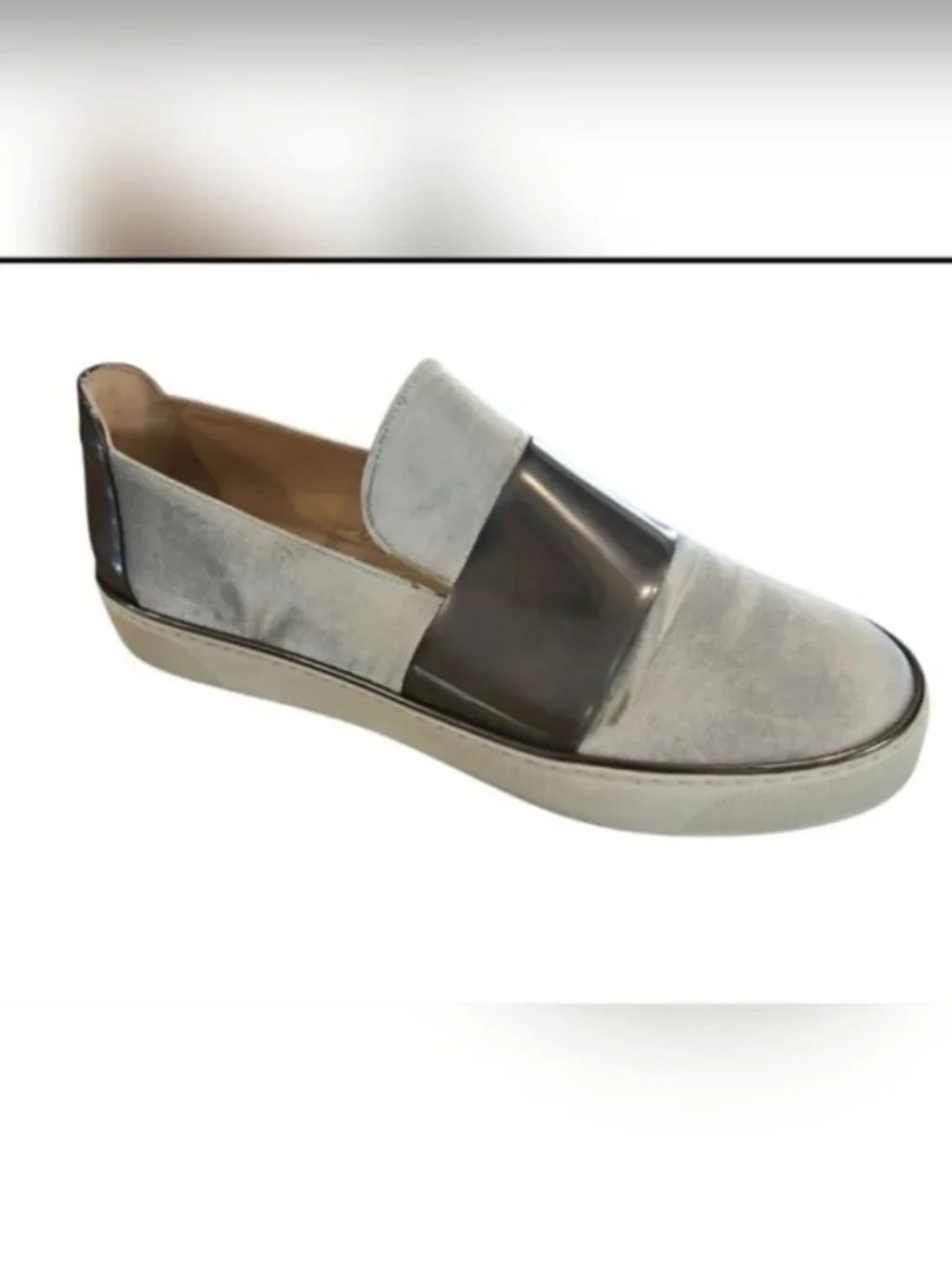 Stuart Weitzman Boyband in Argento SZ 9.5 Gray Velvet Gunmetal Band 1